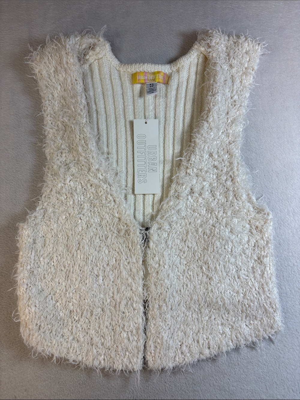 Urban Outfitters Cream Shag Knit Sleeveless Vest